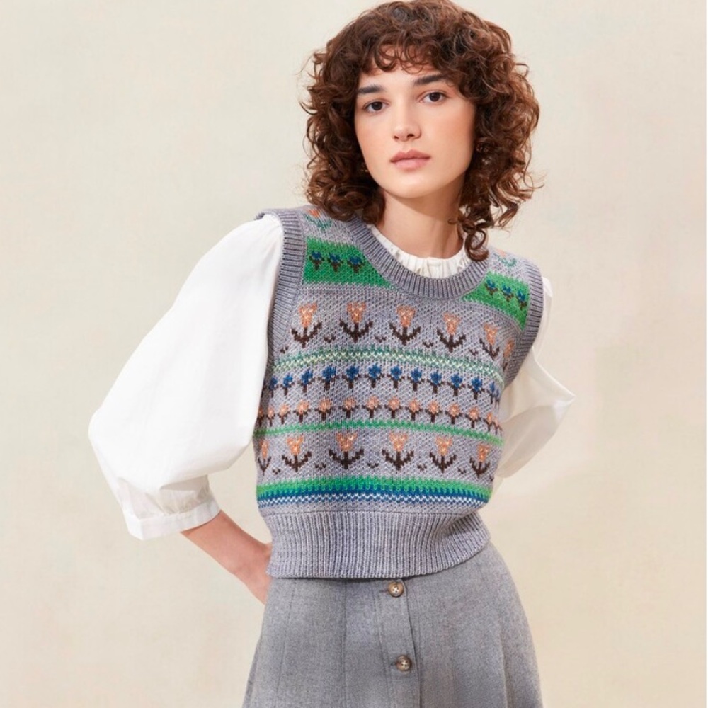 Black Friday Sale 🔥Loeffler Randall Heather Grey Floral
Intarsia Vest